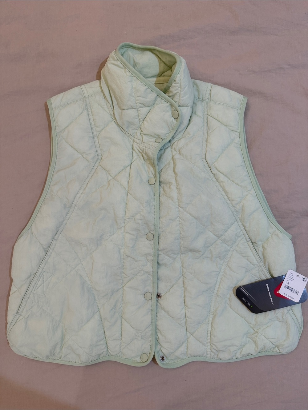 NWT Free People Movement Light Green Quilted Stand-Collar Vest - Women